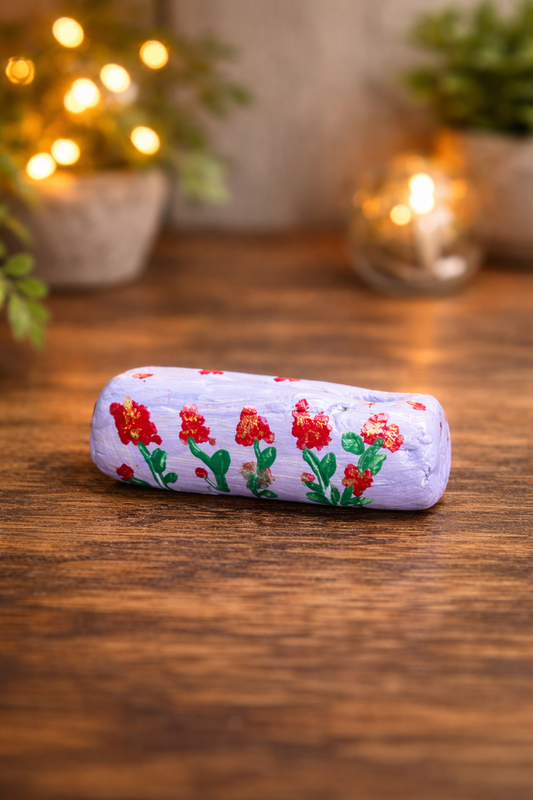 Handmade lavender floral glasses case featuring hand-painted botanical artwork for spectacles and sunglasses